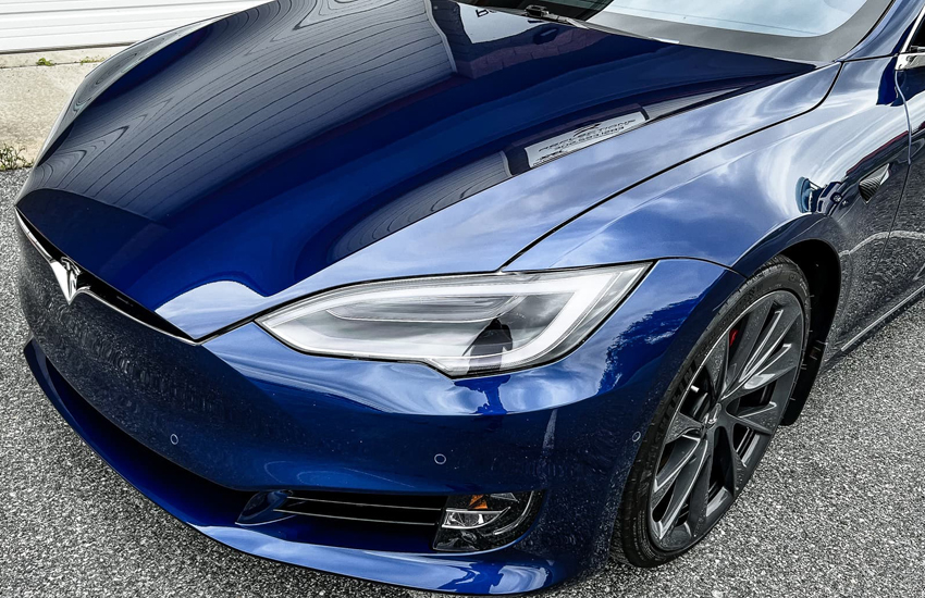 Satin red Tesla Model X color wrap by Zoz Express Rochester MN
